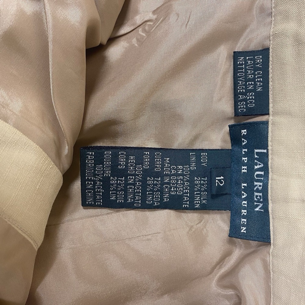 Lauren Ralph Lauren Sz 12 Silk Linen Blend‎ Lined Wide Leg Casual Pants Beige - Picture 4 of 10